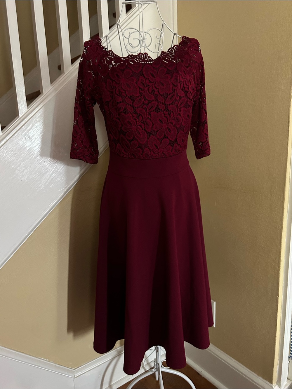 MISSMAY Retro Gorgeous Burgundy Lace Fit-and-Flare Dress